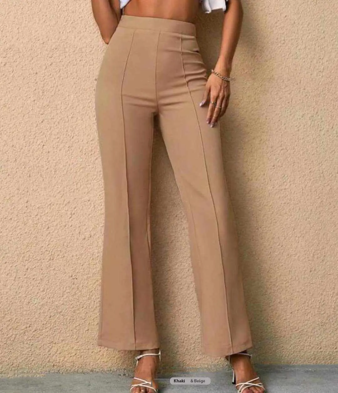 Picture of Women Flare Pants, Classic Mid Waist Solid Color Stretchy jorjet Bottom Pants
