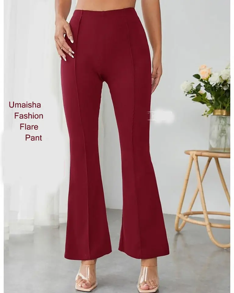 Picture of Women Flare Pants, Classic Mid Waist Solid Color Stretchy jorjet Bottom Pants