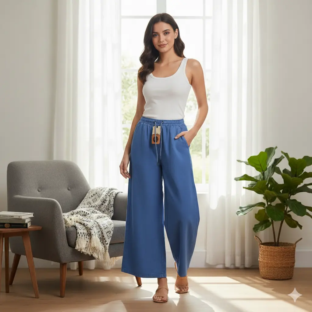 Picture of New Trend Stylish Denim Palazzo Pant For Woman. Jeans Palazzo Pant .