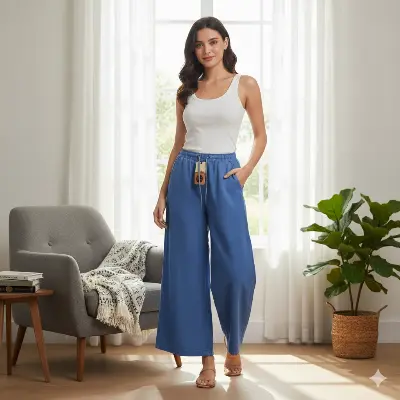 Picture of New Trend Stylish Denim Palazzo Pant For Woman. Jeans Palazzo Pant .
