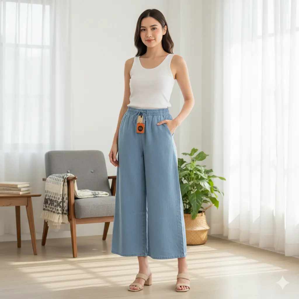 Picture of New Trend Stylish Denim Palazzo Pant For Woman. Jeans Palazzo Pant .