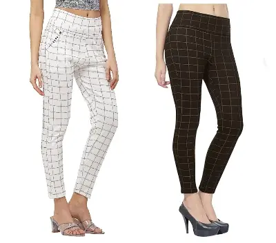 Picture of Women's Cotton Lycra Stretchable Slim Fit Straight Stylish Pant Black and white ( 2pcs combo )