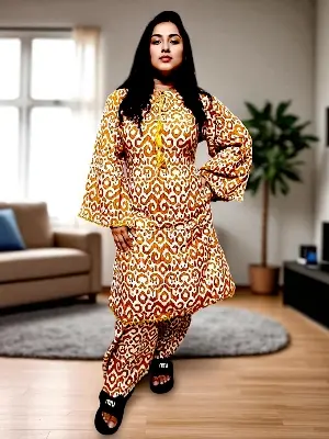 Picture of Fashion and comfort together fita round neck tie style fine cotton 2 pis salwar kamiz for woman  কামিজ উইথ সাইট পকেট ফাইন কটন ফ্যাব্রিকের ২ পিছ সেট .