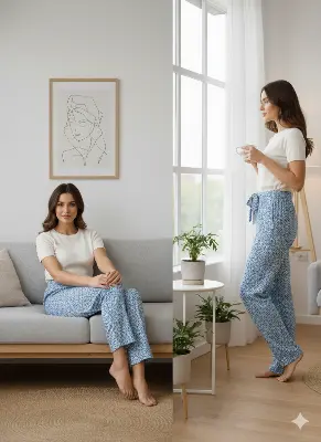 Picture of Ladies Western Fashion Palazzo Pant High Waist Wide Leg Casual Trousers for Women .