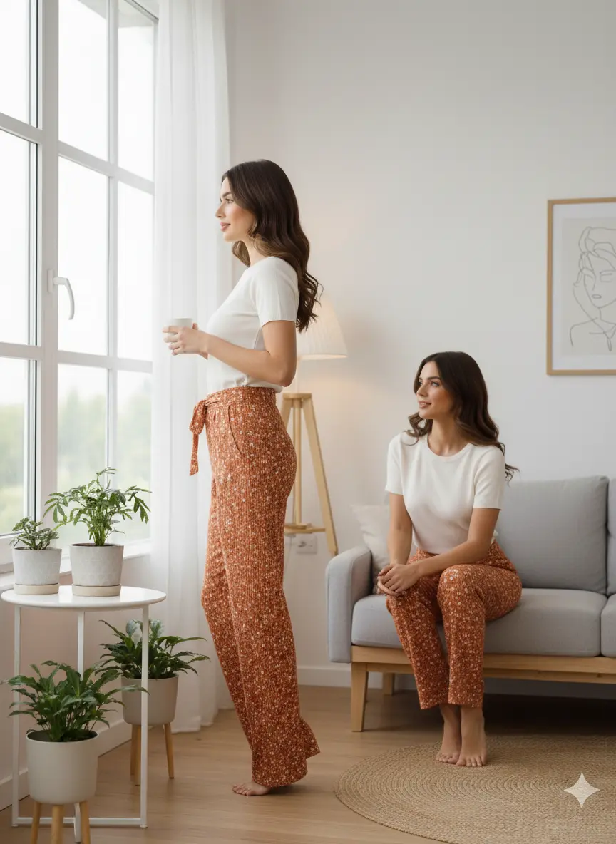 Picture of Ladies Western Fashion Palazzo Pant High Waist Wide Leg Casual Trousers for Women .