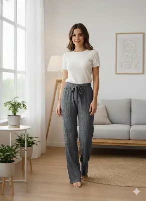 Picture of Ladies Western Fashion Palazzo Pant High Waist Wide Leg Casual Trousers for Women .