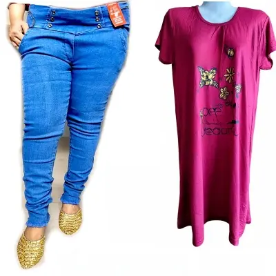 Picture of Narrow Jeans Pant and T-Shirt Set For Skinny Woman .