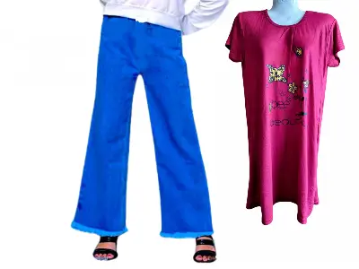 Picture of Denim Jeans Plazzo Pant and T-Shirt Set For Woman