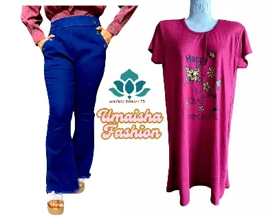 Picture of Denim Jeans Bootcut Pant and T-Shirt Set For Woman.