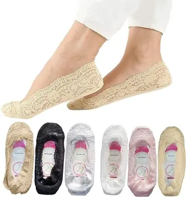 Picture of Stylish Socks For Women Lace Cotton Bottom Transparent Elastic Short Mesh Ankle Socks