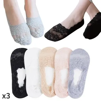 Picture of Stylish Socks For Women Lace Cotton Bottom Transparent Elastic Short Mesh Ankle Socks
