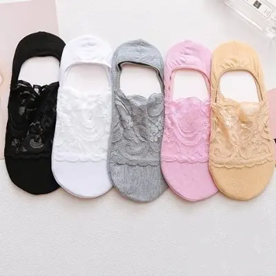 Picture of Stylish Socks For Women Lace Cotton Bottom Transparent Elastic Short Mesh Ankle Socks