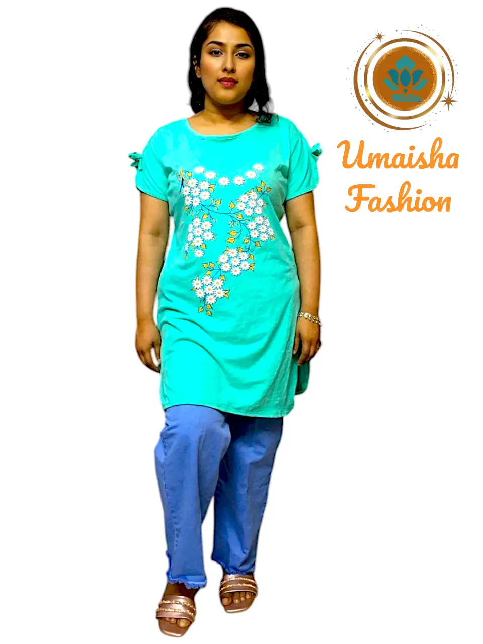 Picture of Denim Jeans Plazzo Pant and T-Shirt Set For Teenager Jeans and Tops Set.