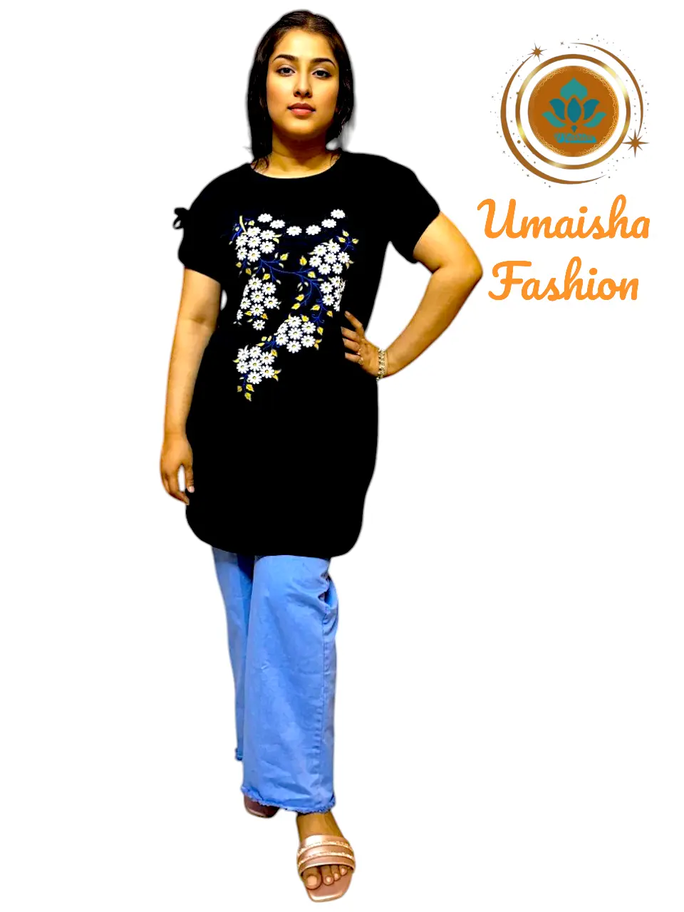 Picture of Denim Jeans Plazzo Pant and T-Shirt Set For Woman.