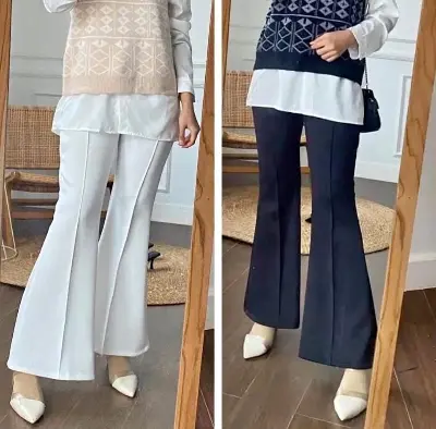 Picture of WOMEN FLARE PANTS / RIBBED COTTON / HIGH WAIST PANTS