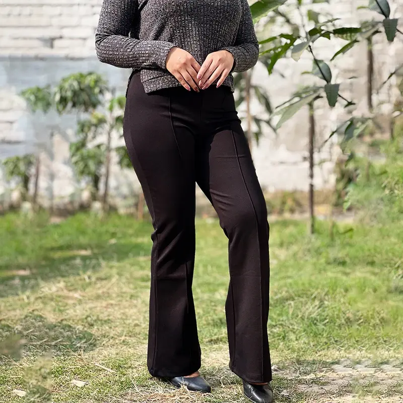 Picture of WOMEN FLARE PANTS / RIBBED COTTON / HIGH WAIST PANTS