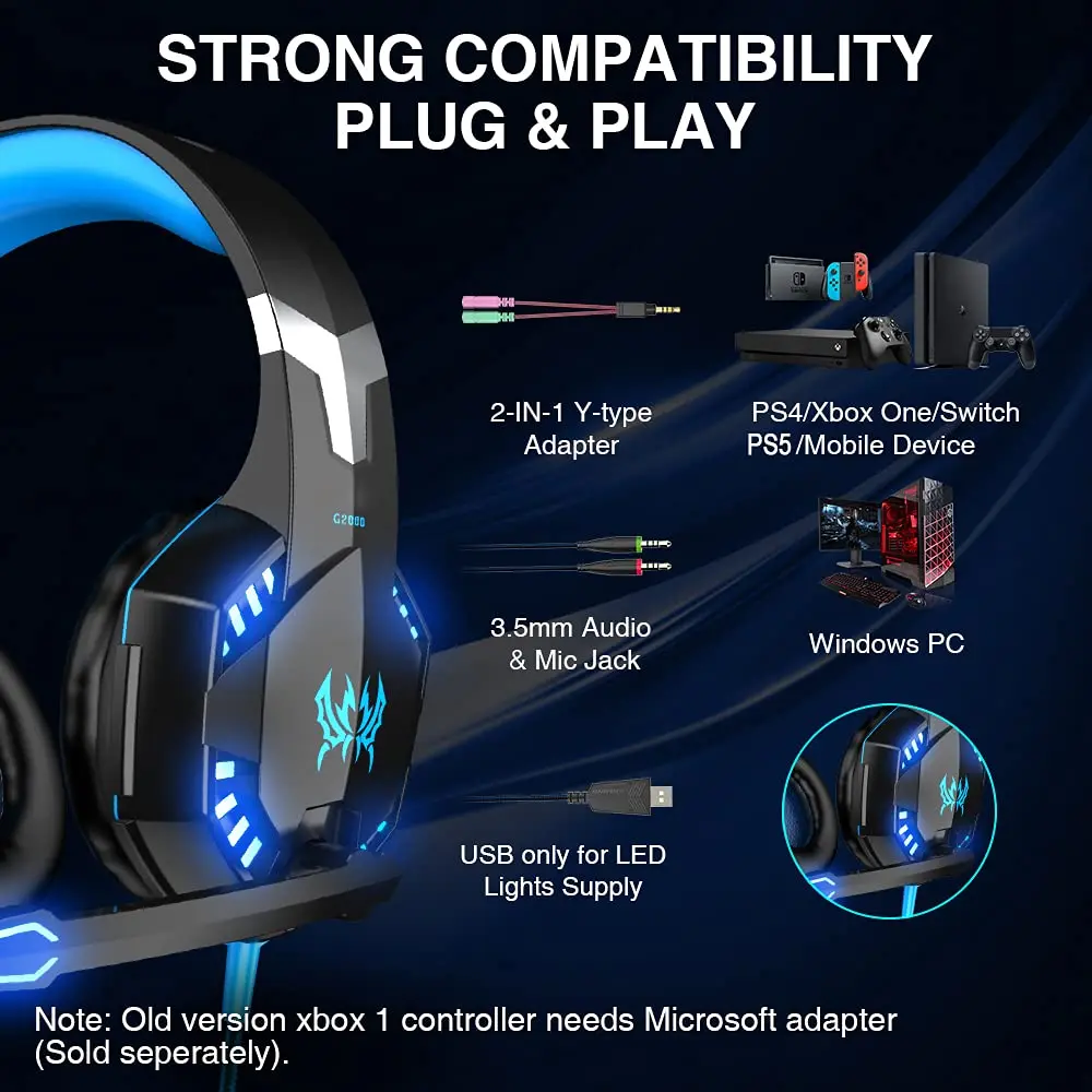 Picture of Kotion Each G2000 Over-ear Gaming Headphone with Mic and Stereo Bass LED Light - Blue