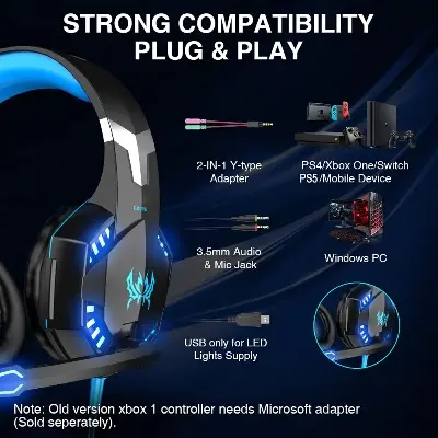 Picture of Kotion Each G2000 Over-ear Gaming Headphone with Mic and Stereo Bass LED Light - Blue