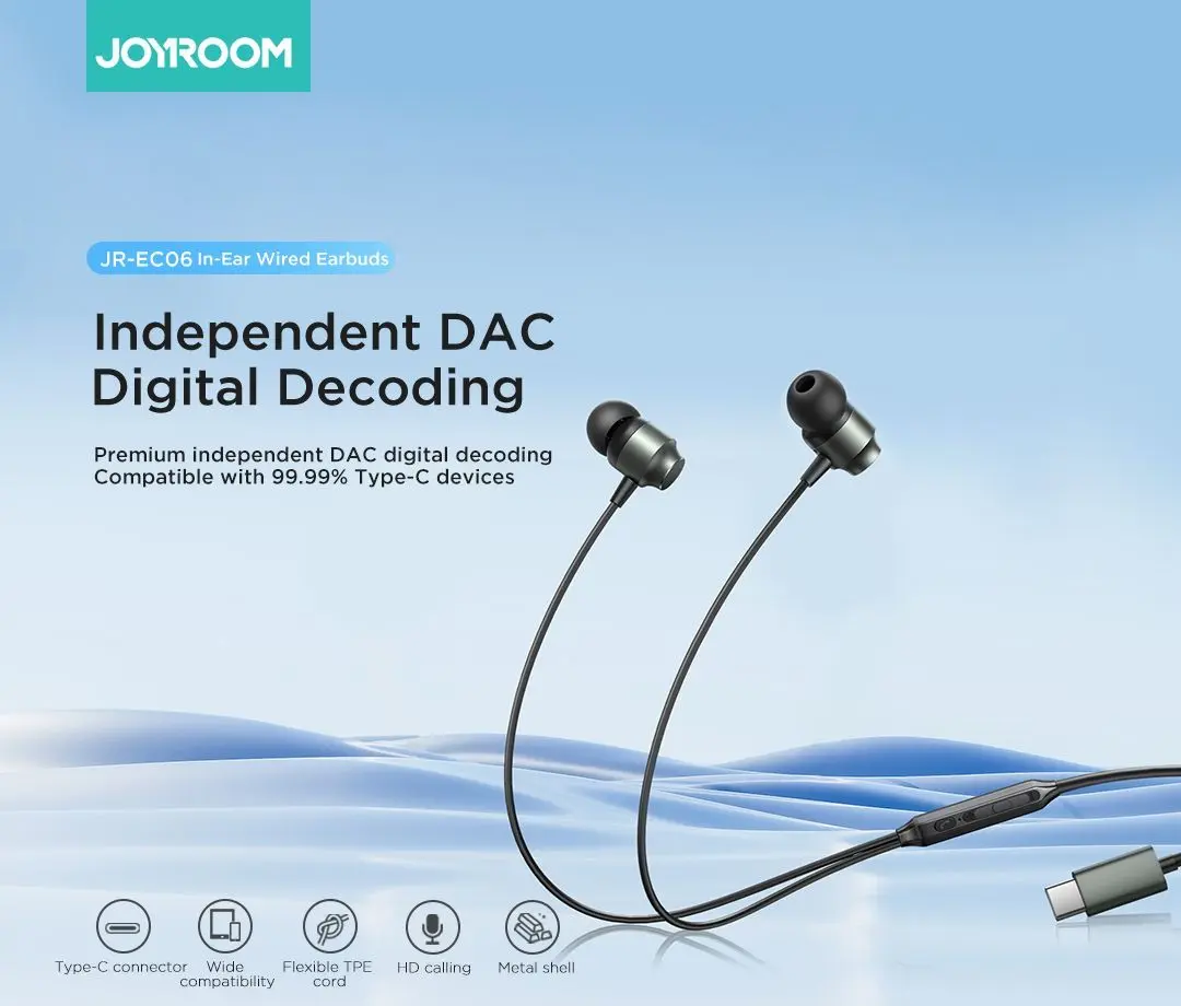 Picture of Joyroom JR-EC06 Dual Dynamic wired Type-C Earphone - Black