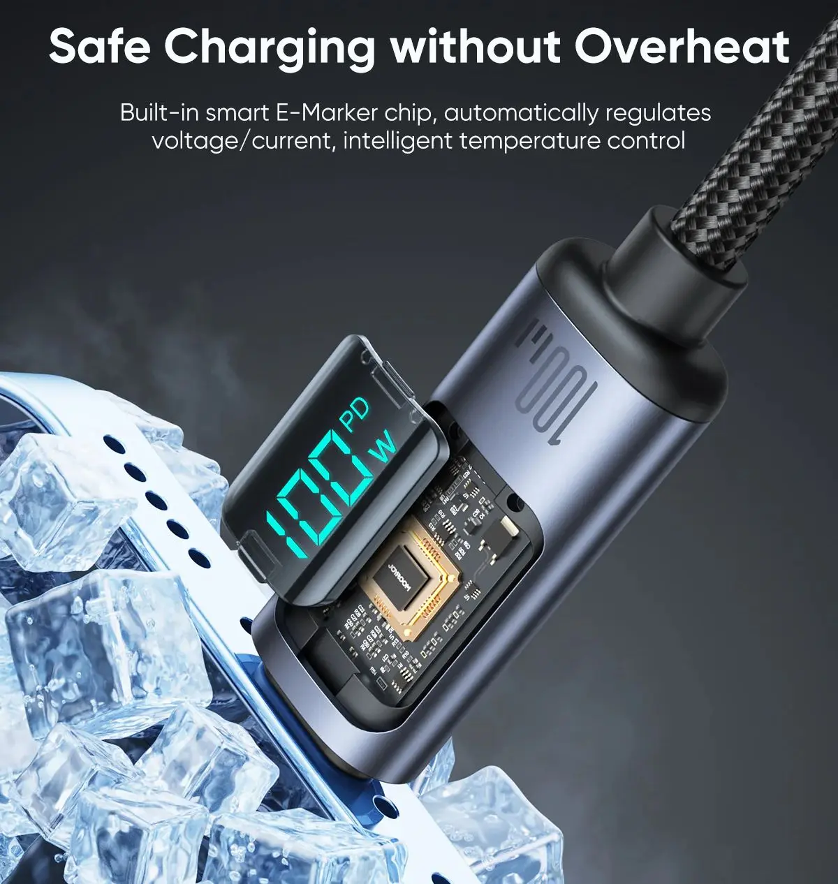 Picture of JOYROOM S-CC100A16 Prism Series 100W Type-C to Type-C Digital Display Fast Charging Data Cable – 1.2M - Black