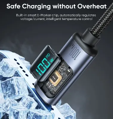 Picture of JOYROOM S-CC100A16 Prism Series 100W Type-C to Type-C Digital Display Fast Charging Data Cable – 1.2M - Black