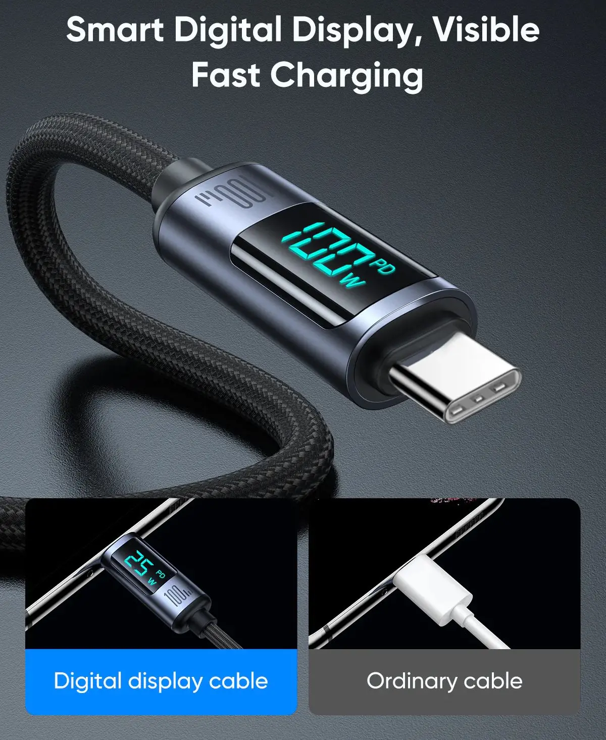 Picture of JOYROOM S-CC100A16 Prism Series 100W Type-C to Type-C Digital Display Fast Charging Data Cable – 1.2M - Black