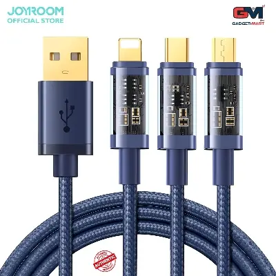 Picture of Joyroom S-1T3015A5 3.5A 3-in-1 Data Cable (USB-A to Lightning+Type-C+Micro) 1.2m- Blue - Blue