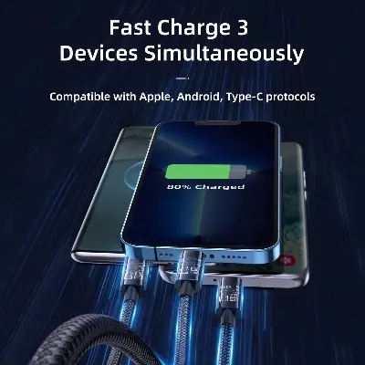 Picture of Joyroom S-1T3015A5 3.5A 3-in-1 Data Cable (USB-A to Lightning+Type-C+Micro) 1.2m- Blue - Blue