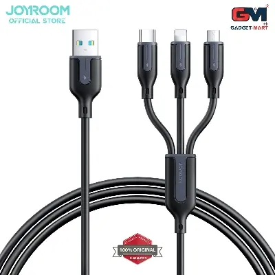 Picture of JOYROOM S-1T3018A15 Ice-Crystal Series 3.5A (USB to 8 Pin+Type-C+Micro USB) 3 in 1 Charging Cable- 1.2m - Black - White