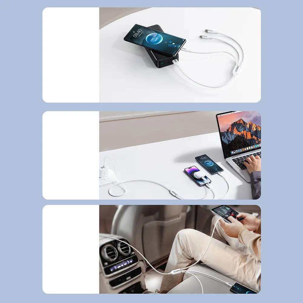 Picture of JOYROOM S-1T3018A15 Ice-Crystal Series 3.5A (USB to 8 Pin+Type-C+Micro USB) 3 in 1 Charging Cable- 1.2m - Black - White