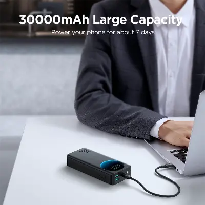 Picture of Joyroom PBF02 30W Super Fast Charging 20000mAh Big Capacity Power Bank with Troch Light For Laptop & Mobile - Black