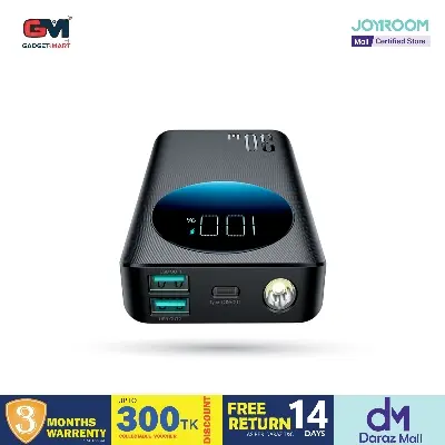 Picture of Joyroom PBF01 30W Super Fast Charging 10000mAh Slim & Handy Digital Display Power Bank with Powerfull Troch Light-Black - Black