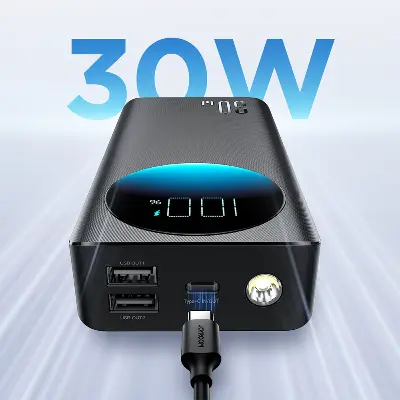 Picture of Joyroom PBF01 30W Super Fast Charging 10000mAh Slim & Handy Digital Display Power Bank with Powerfull Troch Light-Black - Black