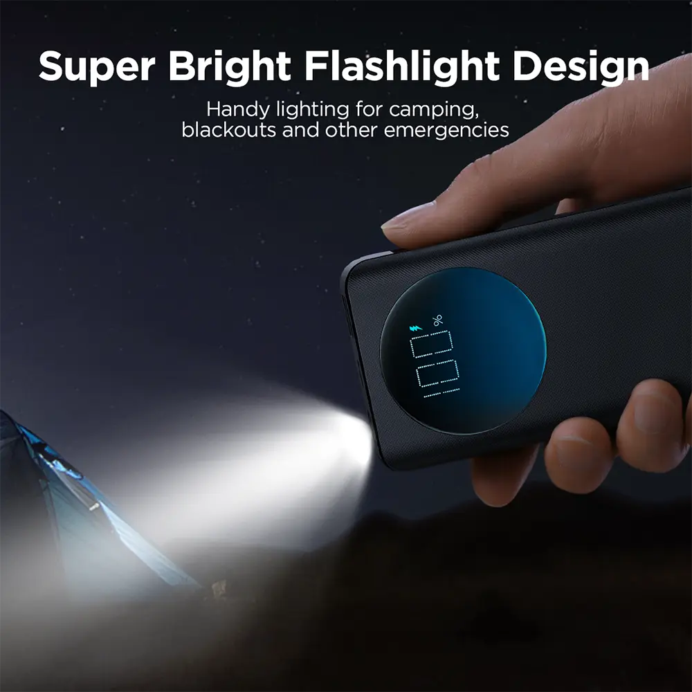 Picture of Joyroom PBF01 30W Super Fast Charging 10000mAh Slim & Handy Digital Display Power Bank with Powerfull Troch Light-Black - Black