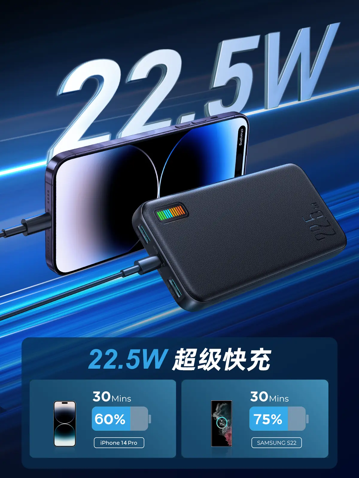 Picture of Joyroom JR-QP194 Dazzling Series 22.5W High Speed Charging 10000mAh Power Bank - Black - Black