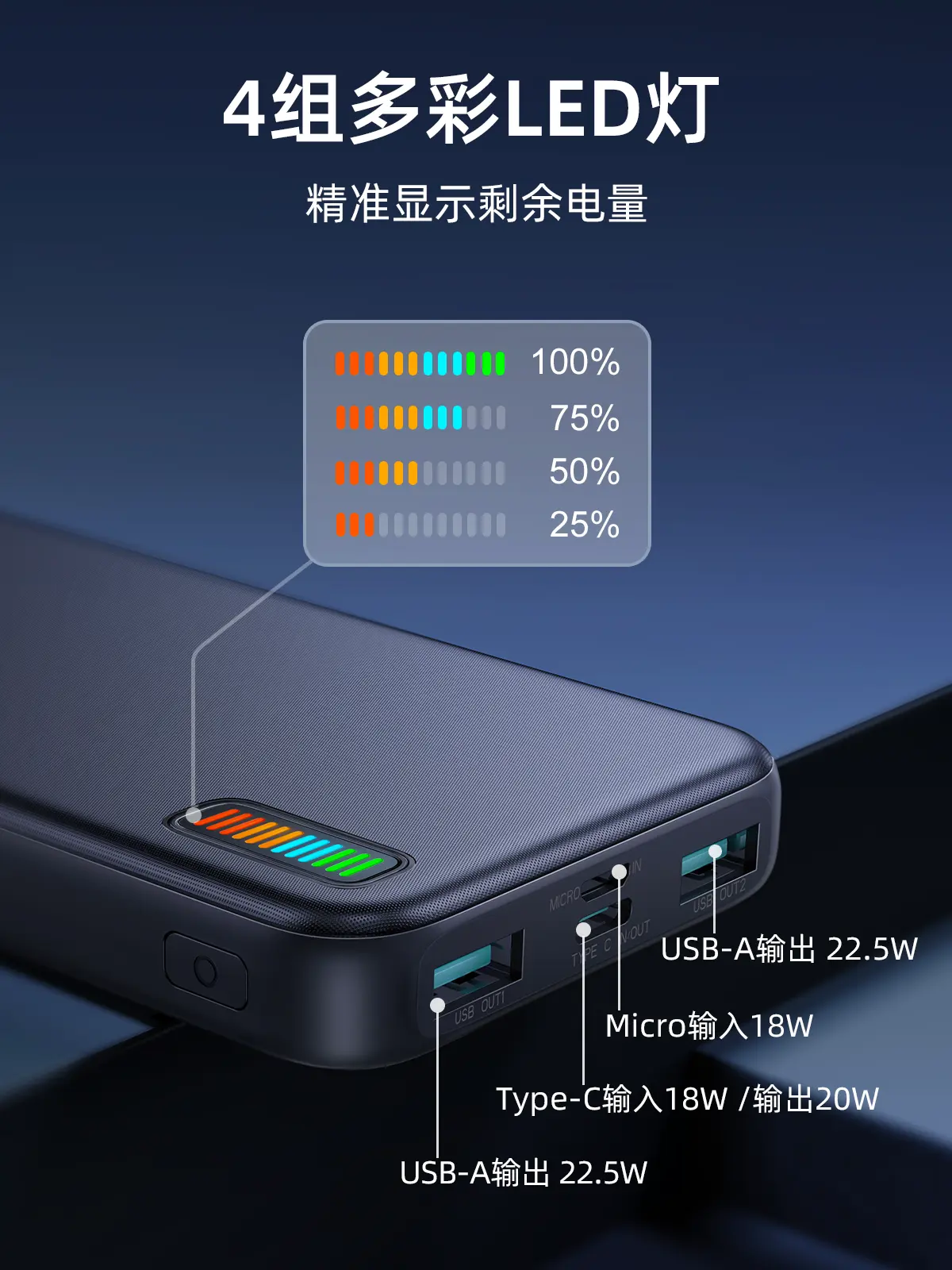 Picture of Joyroom JR-QP194 Dazzling Series 22.5W High Speed Charging 10000mAh Power Bank - Black - Black