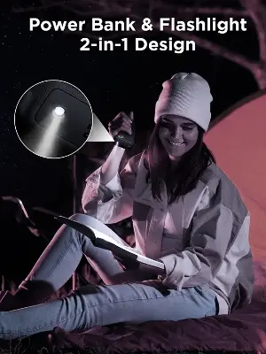 Picture of Joyroom JR-L015 22.5W Power Bank with Dual Cables & Troch Light 20000mAh Big Capacity External Charging Battery - Black