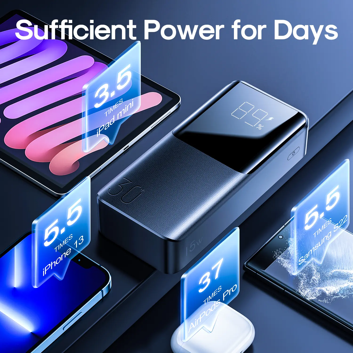 Picture of Joyroom JR-T015 15W Fast Charging 30000mAh Big Capacity Power Bank -Black - Black