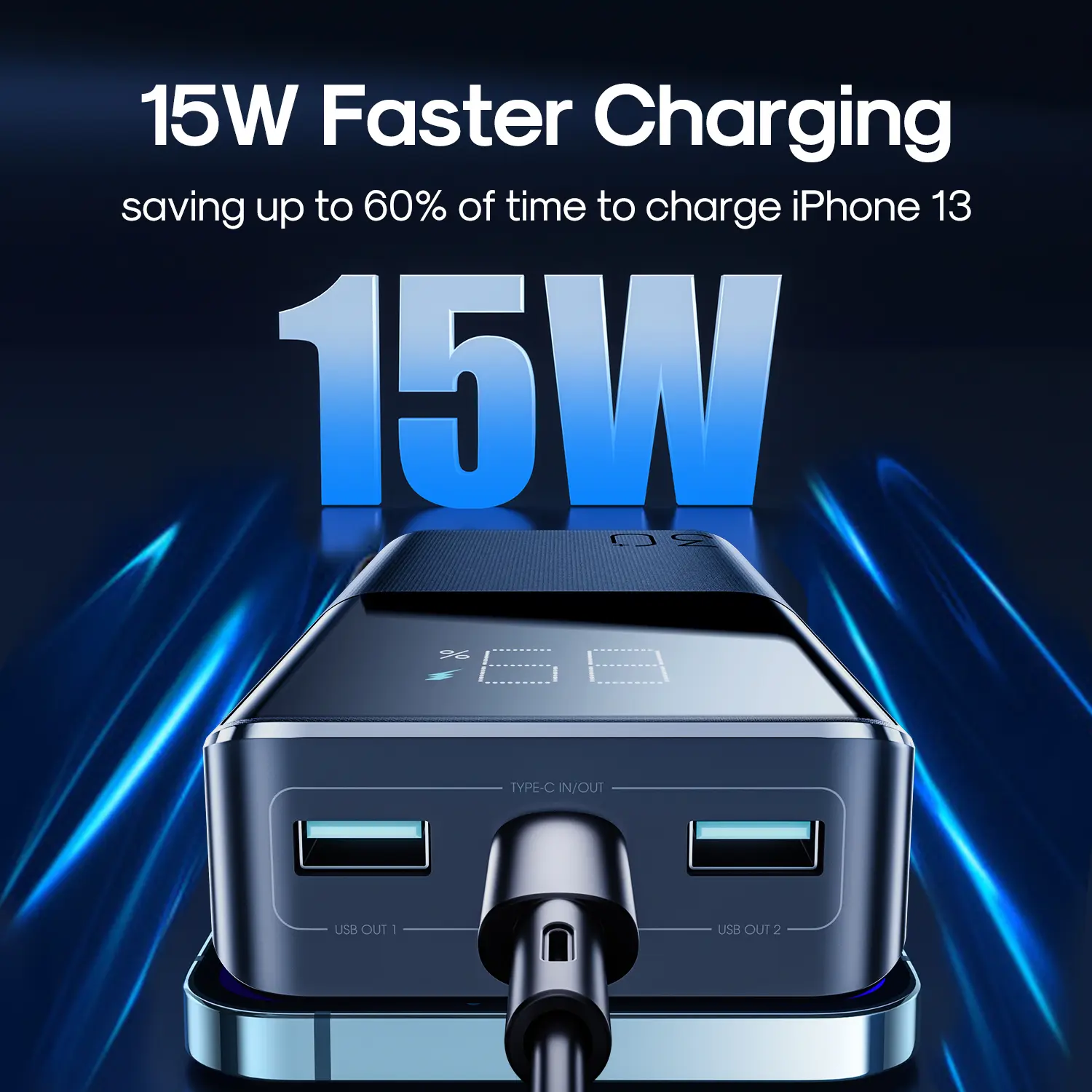 Picture of Joyroom JR-T015 15W Fast Charging 30000mAh Big Capacity Power Bank -Black - Black