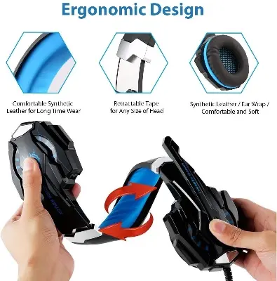 Picture of KOTION EACH G9000 3.5Mm Noise Reduction Gaming Headset Replacement For PC & Laptop with RGB Light - Blue - Blue