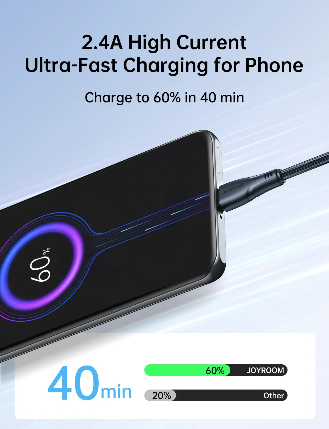Picture of Joyroom (S-UM018A11) USB cable - micro USB 2.4A Surpass Series for fast charging and data transfer - 1.2m - black - Black