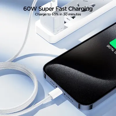 Picture of Joyroom (S-A45) Ben Series Braided 60W Fast Charging Data Cable (Type-C to Type-C) 1m-White - White