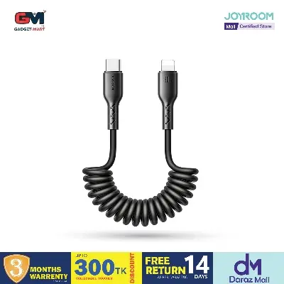 Picture of Joyroom (SA38-CC3) Easy-Travel Series 60W Coiled Fast Charging Data Cable for Car (Type-C to Lightning) 1.5m-Black - Black