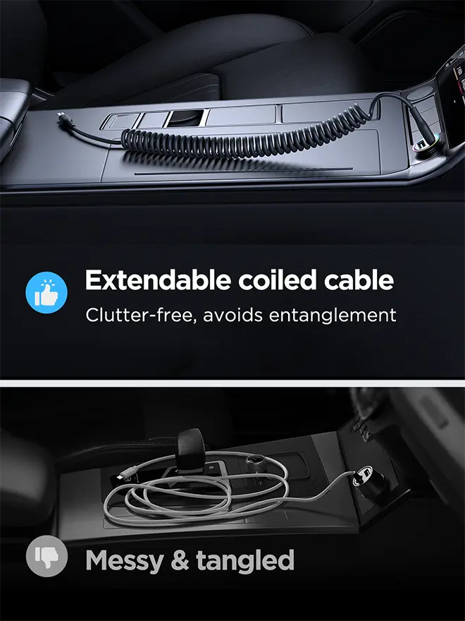 Picture of Joyroom (SA38-CC3) Easy-Travel Series 60W Coiled Fast Charging Data Cable for Car (Type-C to Lightning) 1.5m-Black - Black