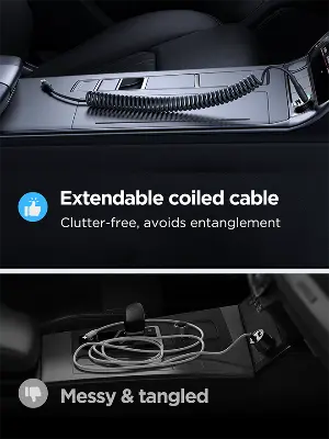 Picture of Joyroom (SA38-CC3) Easy-Travel Series 60W Coiled Fast Charging Data Cable for Car (Type-C to Lightning) 1.5m-Black - Black