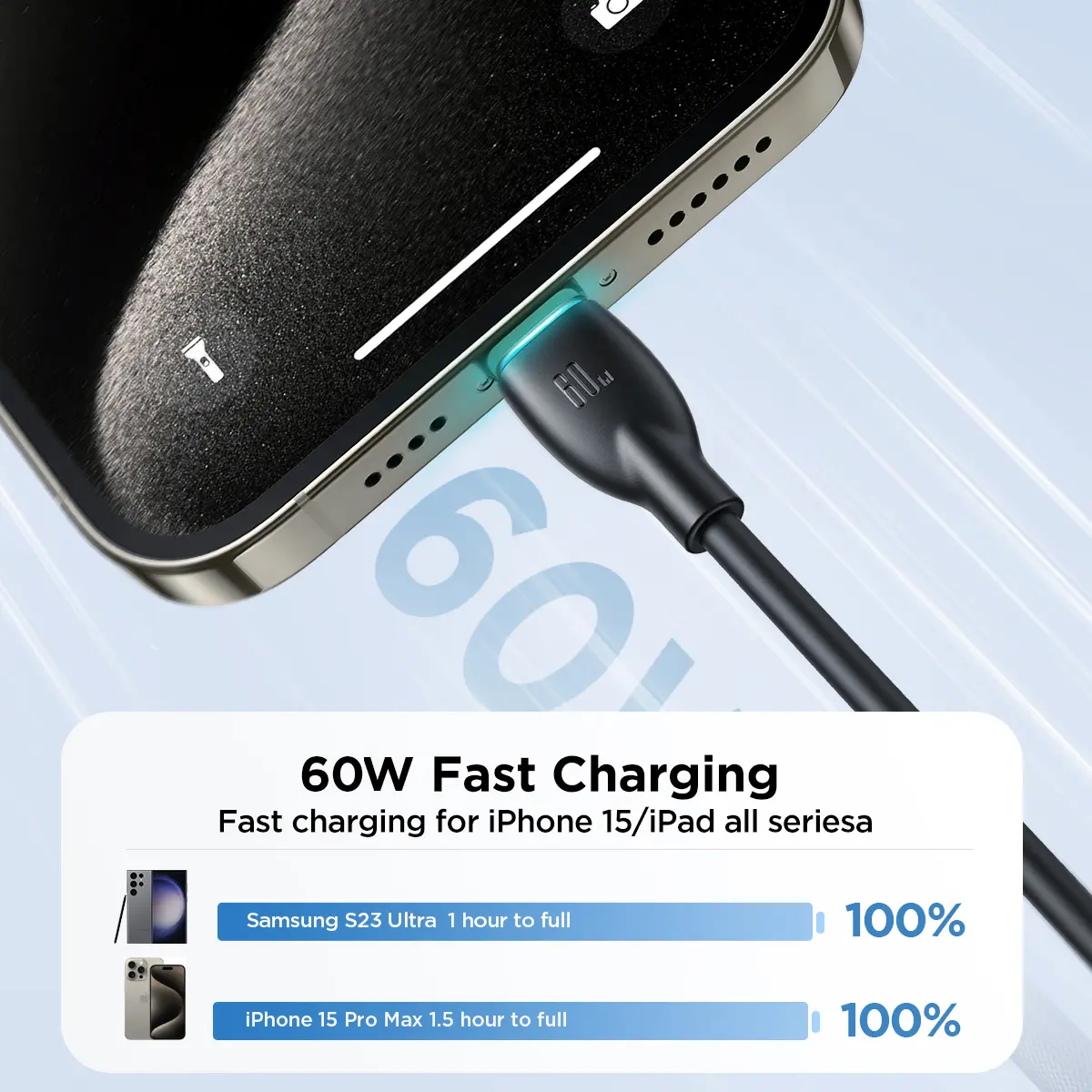 Picture of Joyroom S-A30 Star-Ring Series 60W Fast Charging Data Cable (Type-C to Type-C) 1m-Black - Black