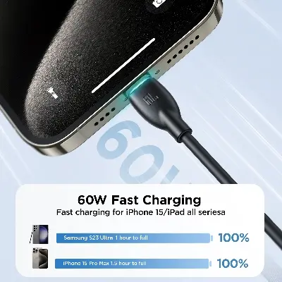Picture of Joyroom S-A30 Star-Ring Series 60W Fast Charging Data Cable (Type-C to Type-C) 1m-Black - Black