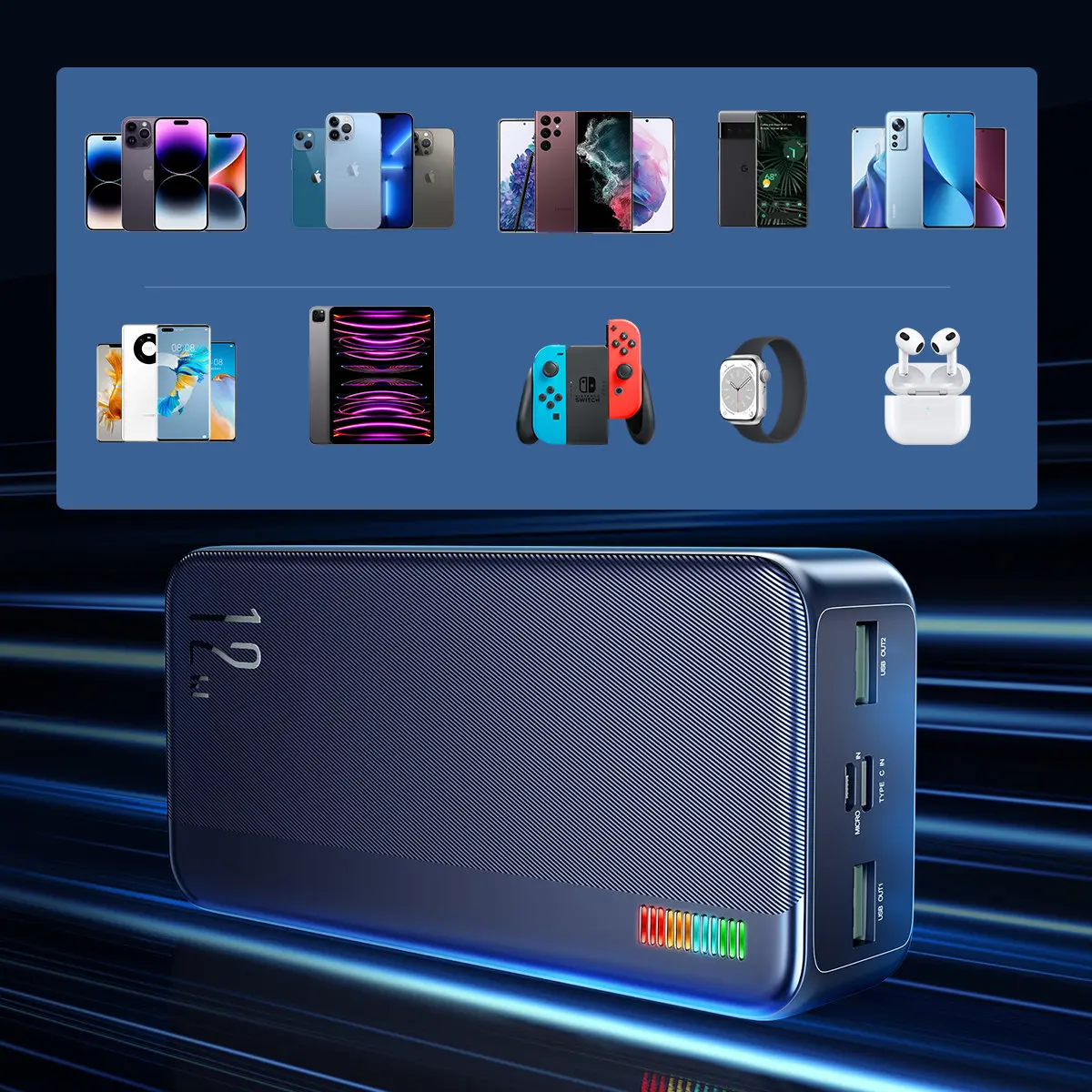 Picture of Joyroom JR-T018 12W 30000mAh Quick Charge Dazzling Series Power Bank - Black - Black