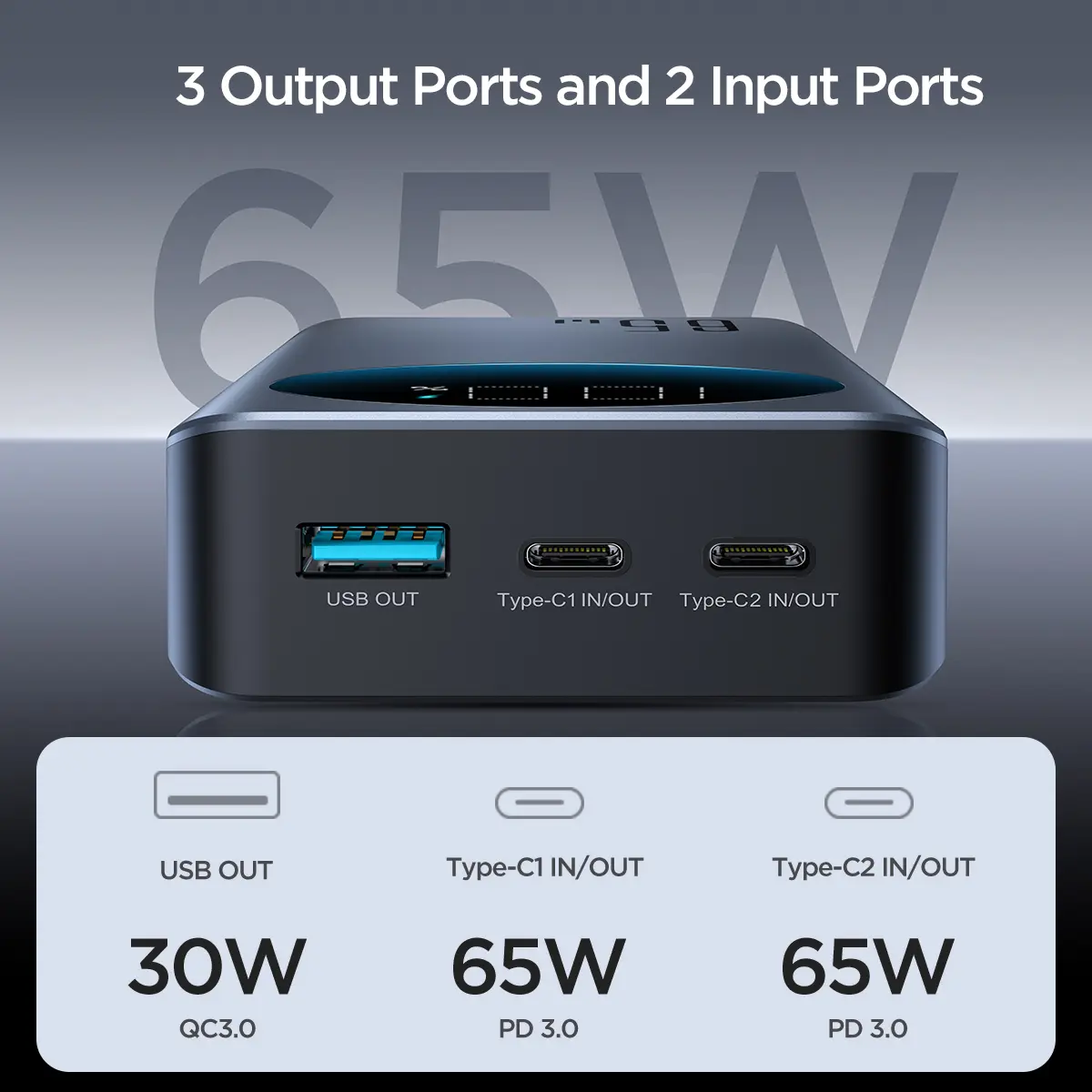 Picture of Joyroom JR-PBF04 65W Digital Display 20000mAh Fast Charging Power Bank - Black - Black