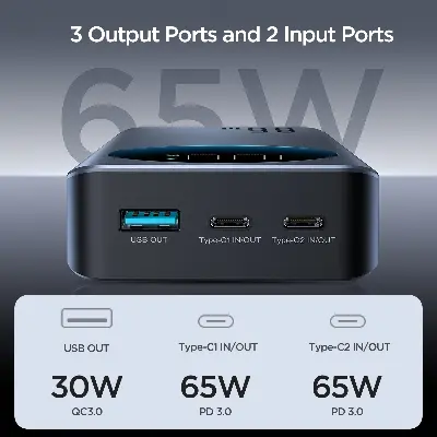 Picture of Joyroom JR-PBF04 65W Digital Display 20000mAh Fast Charging Power Bank - Black - Black